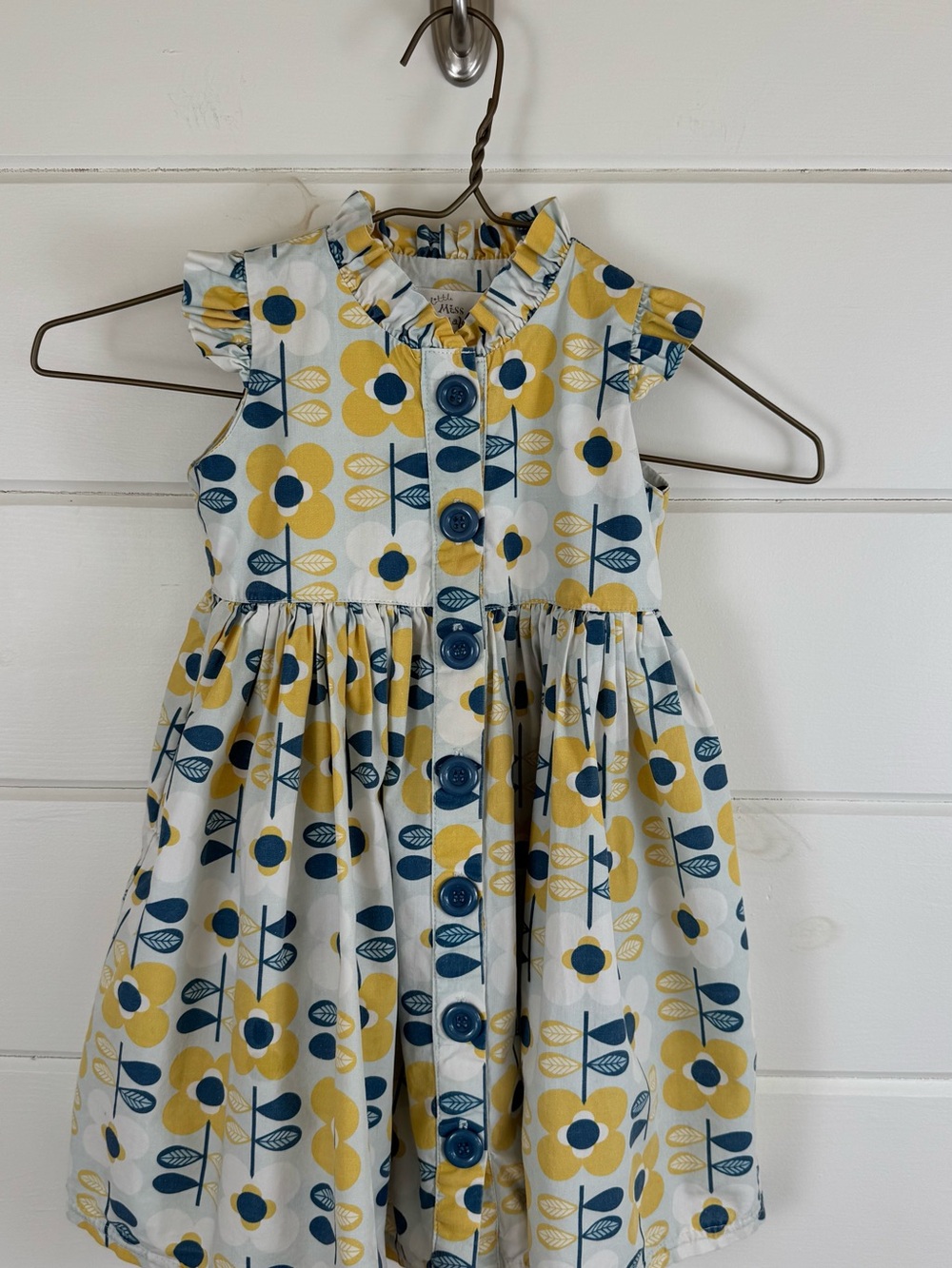 Little Miss Marmalade Girls 3T Blue Yellow Floral Button Front Dress